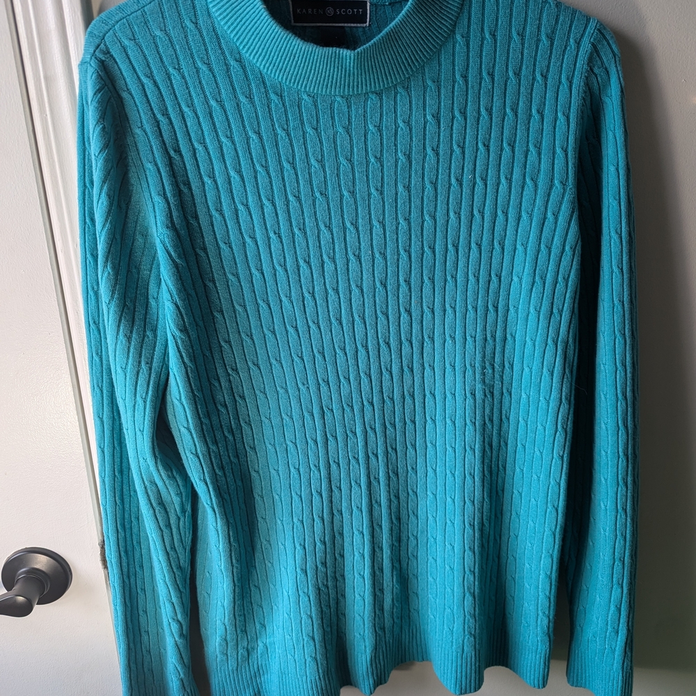 Karen Scott Cable Knit Crewneck Sweater